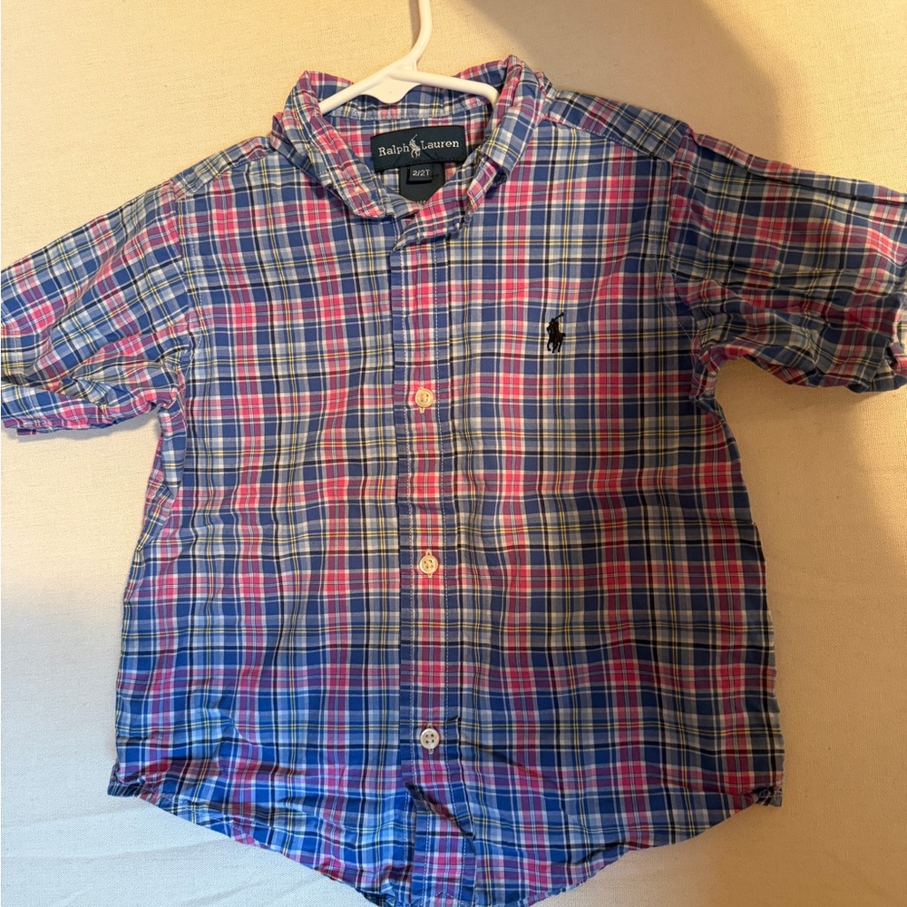 Ralph Lauren Kids Button-Down Plaid Shirt - Blue and Pink